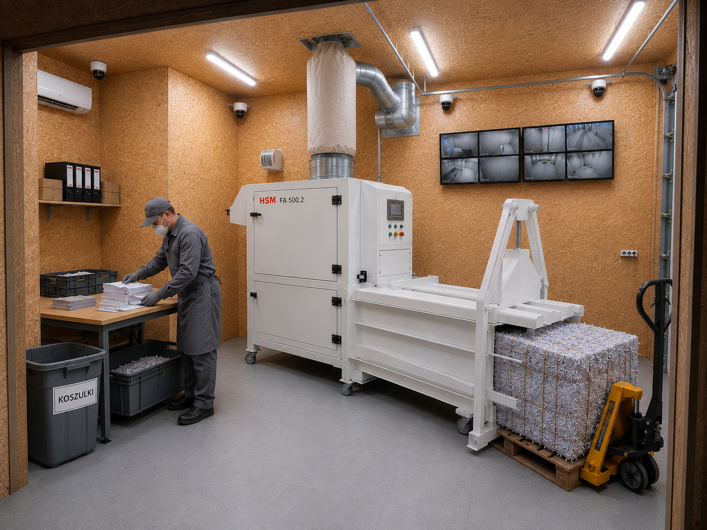 Niszczarka przemysłowa HSM FA 500.2 z belownicą kanałową — niszczenie dokumentów i recykling papieru